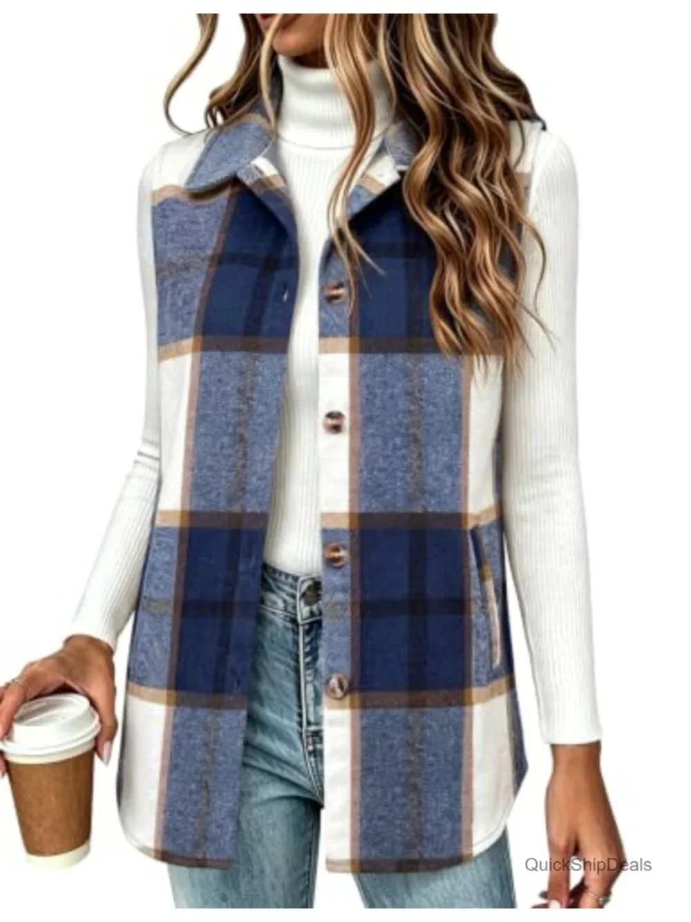 Zeagoo Plaid Flannel Vest for Women Sleeveless Button Down Lapel Collar